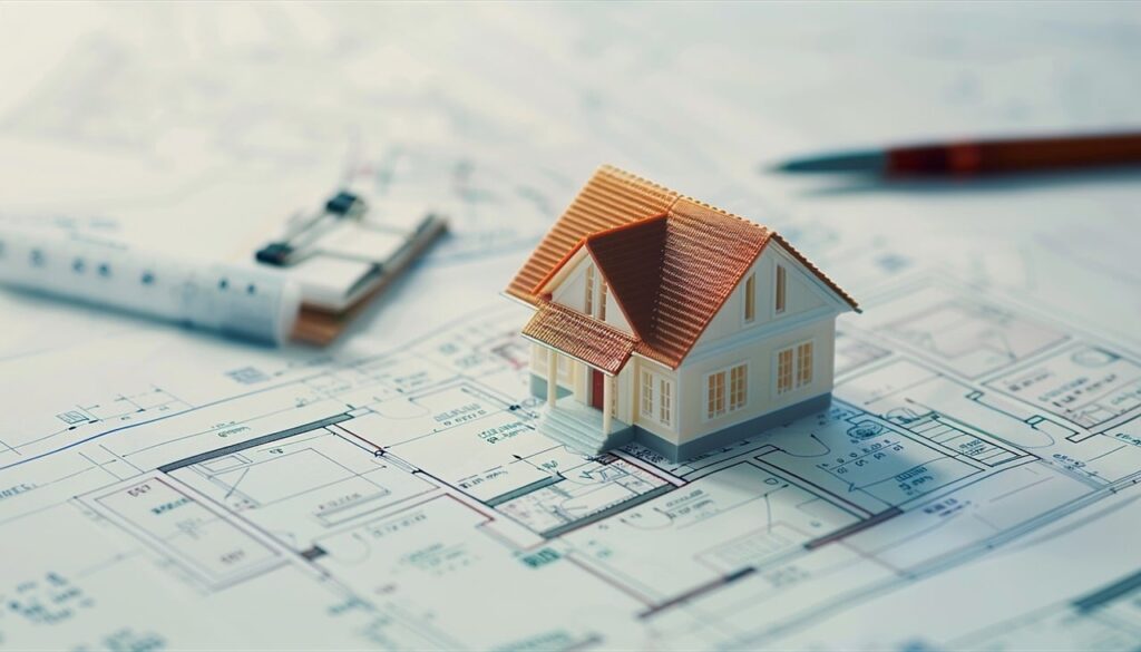 A house toy over a property map.